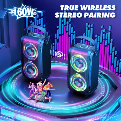 W-KING 80W Bluetooth Party Speaker with Wireless Microphone | Portable Loud Bluetooth Speaker-2 Full Range Drivers/Deep Bass, 105dB Sound, Adults/Kids with Lights/IPX5/U-Disk/TF/AUX - style: T9MIC