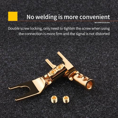 Gold Plated Pure Copper Speaker Spade Connectors - Dual Screw Locking Fork Y/U Plugs for Wire DIY - style: Spade Style-Gold