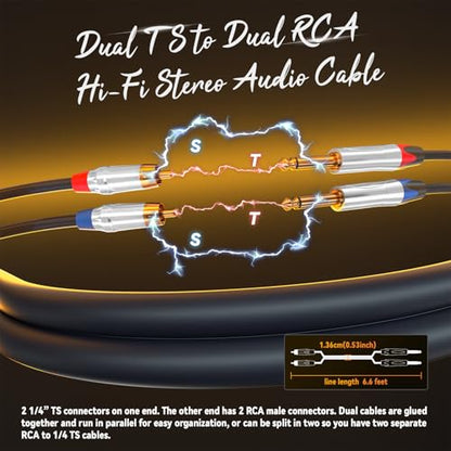 Tisino RCA to 1/4" Cable,Dual RCA to Dual 1/4" TS HiFi Audio Cable, 3.3FT | Dual 1/4" TS to 2 RCA Male Interconnect Cable for Mixer, Amp, Studio, Gold-Plated OFC Shielded Stereo Audio Patch Cords - size: 3 feet