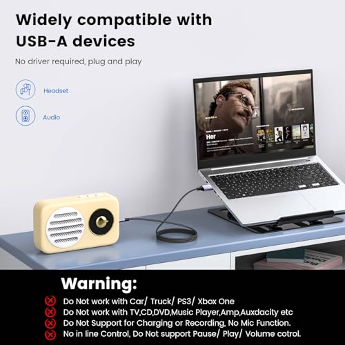 MOSWAG USB to 3.5mm, USB to Audio Jack Adapter, PC 3.5mm Male AUX Stereo Audio Converter, Headphone Jack AUX Cable for PC, Laptop, Home Stereo,Speaker-(Does not Support Car, Mic and Charging - size: 2 meters