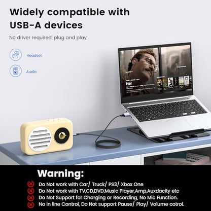 MOSWAG USB to 3.5mm, USB to Audio Jack Adapter, PC 3.5mm Male AUX Stereo Audio Converter, Headphone Jack AUX Cable for PC, Laptop, Home Stereo,Speaker-(Does not Support Car, Mic and Charging - size: 2 meters
