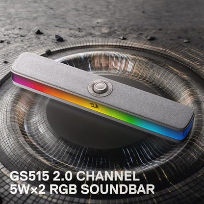 Redragon GS515 RGB Desktop Soundbar, 2.0 Stereo Enhanced Sound, BT 5.3 | 6 Dynamic Lighting Effects, Wireless & Wired Connectivity, Compact Design,Plug & Play USB Powered PC Gaming Speaker - color: Gray