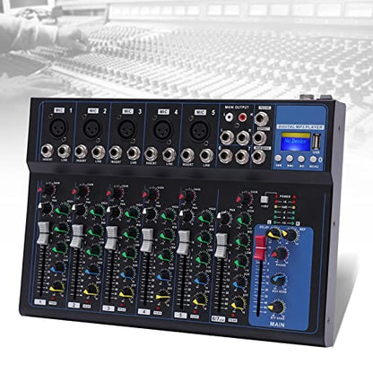 Portable Audio Mixer 7-channel Mixer with 6 Music Modes Three-band Equalization Bluetooth Mixer Dj Mixer, Interface|USB|Bluetooth Connectivity,48V Phantom Power,Monitor Function (5 microphone input)