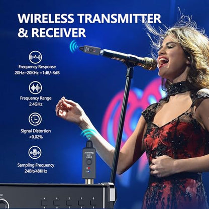 A11 Wireless XLR Microphone System 2.4GHz Transmitter and Receiver | 100ft/30m Range, 24-bit/48kHz, Low Latency, Rechargeable, for Dynamic Microphone, Audio Mixer, PA System (A11(1TX+1RX))