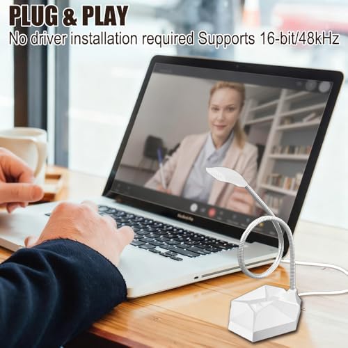 3.5 mm Jack Computer Microphone, Plug &Play Desktop Omnidirectional Condenser PC Laptop Mic, Ideal for Recording, Gaming, Streaming, Podcast Microphone, White