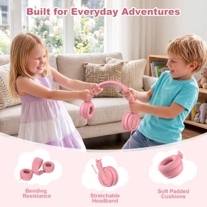 AILIHEN I35 Kids Headphones for School with Mic, 93dB Volume Limited, Pink | Wired On Ear Headphones for Kids Girls, Foldable Lightweight Headphone for Classroom Learning & Entertainment Travel Computer - color: Candy Pink