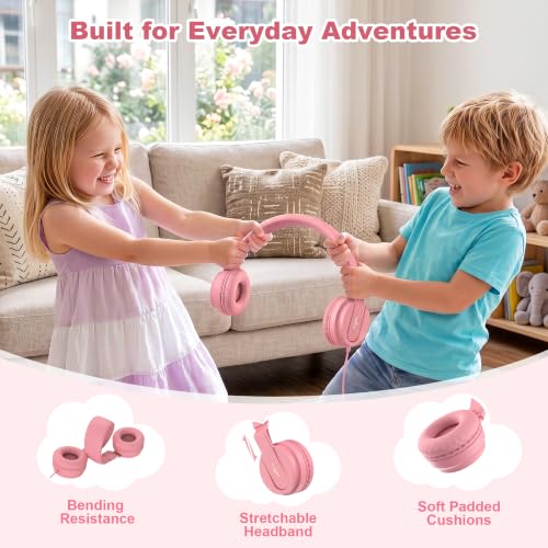 AILIHEN I35 Kids Headphones for School with Mic, 93dB Volume Limited, Pink | Wired On Ear Headphones for Kids Girls, Foldable Lightweight Headphone for Classroom Learning & Entertainment Travel Computer - color: Candy Pink