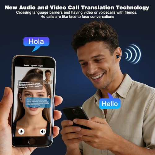 AI Translation Earbuds Real Time, 164 Languages Translator Earbuds, Wireless Translating Ear Buds, Bluetooth Headphones for Travel Business Meeting Learning (Black)