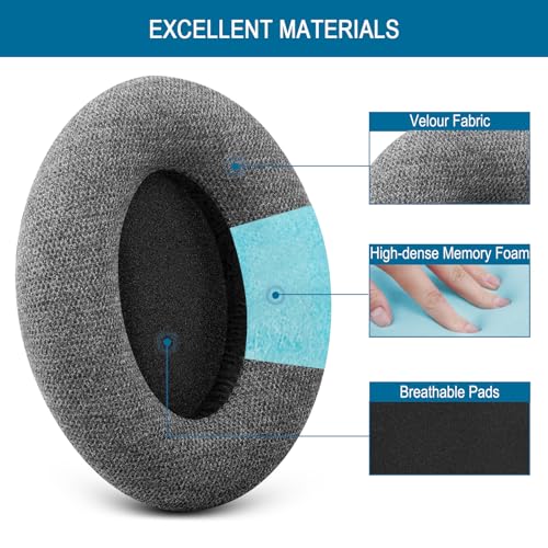 GEVO Earpads for Sennheiser HD650/HD600/HD660S/HD545/HD525/HD535 Headphones, Velour Ear Pads Cushions Replacement for Massdrop X HD6XX/HD58X and HD580/HD565 Jubilee Headset (Velour Gray) - color: Velour Gray