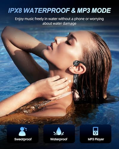 WalkerFit Bone Conduction Swimming Headphones, 32GB MP3 Player, IPX8 Waterproof Underwater Music, Bluetooth 5.3 Open Ear Sport Headphones for Lap Swimming Running Cycling