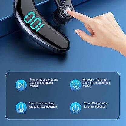 Yunseity Single Ear Bluetooth Headset, V18 Noise Cancelling Earpiece Bluetooth 5.3, Hands 65 Hours Talk Time Sports Headset with Mic, LED Power Display, Earhook 180°
