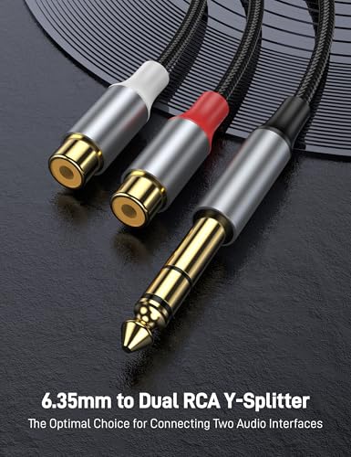 6.35 mm to 2RCA Cable, 6.35mm 1/4 Inch to 2 RCA Plug Audio Insert Cable, Gold Plated 1/4'' Male to Dual RCA Female Y Spliter Adapter Cable for Guitar, Piano, Speaker. - size: 1 Pack