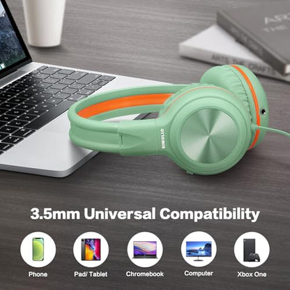 SIMOLIO Manyshare Kid Wired Headphone with Mic, 3.5mm Plug, School & Travel - color: Green