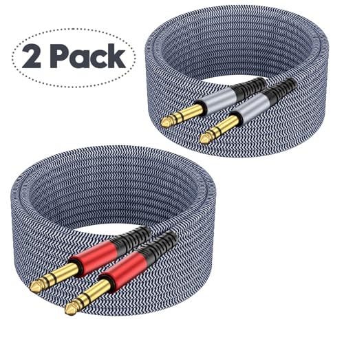 1/4 inch TRS Cable 10ft 2-Pack, 1/4 Inch TRS Instrument Guitar Cable,Straight AMP Cord,Quarter Inch Jack Stereo Audio Balanced Line for Electric Guitar,Bass,Keyboard,Amplifier,Speaker