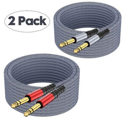 1/4 inch TRS Cable 10ft 2-Pack, 1/4 Inch TRS Instrument Guitar Cable,Straight AMP Cord,Quarter Inch Jack Stereo Audio Balanced Line for Electric Guitar,Bass,Keyboard,Amplifier,Speaker