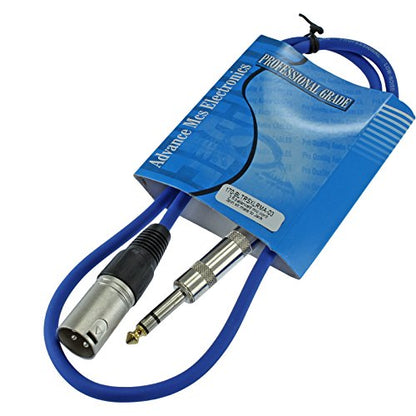 1/4" TRS to 3 Pin XLR Male Pro Audio Patch Cable Balanced and Shielded (3 Foot Feet ft Long, Blue) - color: Blue, size: 3 ft long