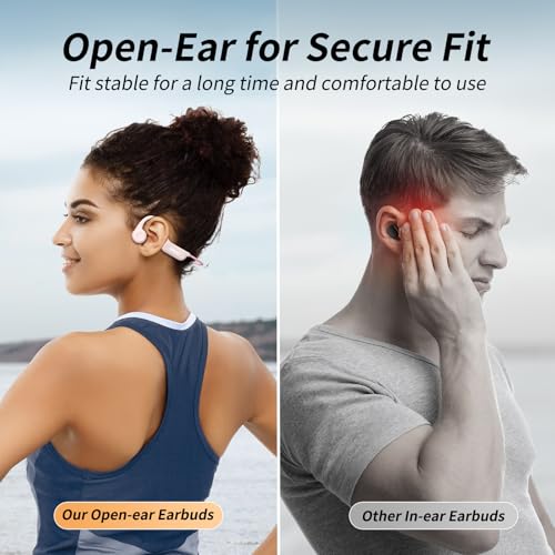 CXK Bone Conduction Earbuds, Open Ear Headphones Bluetooth 6.0, Wireless Headphones 8H Playtime, IPX6 Waterproof Sport Headphones for Sports, Peach - color: Peach