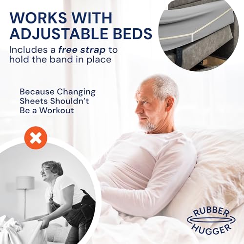 RUBBER HUGGER Elastic Bed Sheet Holder - Queen 60x80, Corner Grip | Elastic sheet holders - secure corner grip - hidden - Use for queen fitted sheets, beds & mattresses - size: Medium - Queen Mattress