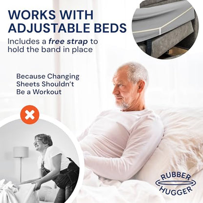 RUBBER HUGGER Elastic Bed Sheet Holder - Queen 60x80, Corner Grip | Elastic sheet holders - secure corner grip - hidden - Use for queen fitted sheets, beds & mattresses - size: Medium - Queen Mattress