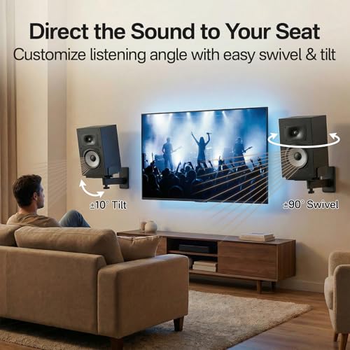 Speaker Wall Mount for Polk XT15/XT20/ES15/ES20/T15/R100/R200, Tilt & Swivel Wall Speaker Mount with Dual Side Clamp, Surround Sound Speaker Mounts for Polk Bookshelf Speaker Mount, Up to 55 lbs, Pair