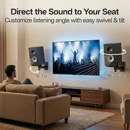 Speaker Wall Mount for Polk XT15/XT20/ES15/ES20/T15/R100/R200, Tilt & Swivel Wall Speaker Mount with Dual Side Clamp, Surround Sound Speaker Mounts for Polk Bookshelf Speaker Mount, Up to 55 lbs, Pair