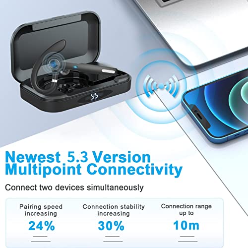 Bluetooth Earpiece with MIC, Trucker Headset 50Hrs with Charging Case, in-Ear Headphones Wireless Earphones for Business,Office and Driving