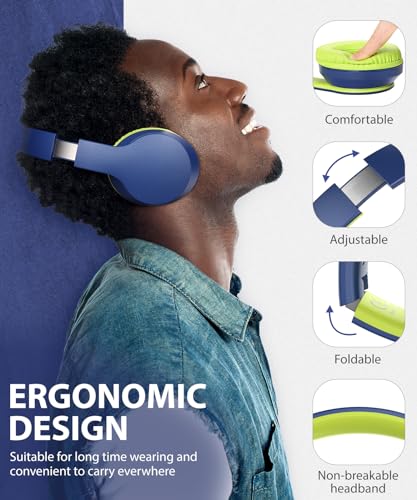 rockpapa E7 Over Ear Wireless Bluetooth Headphones with Mic Include Travel Case, Foldable Wired/Wireless Headphones with Microphone for Kids Childrens Boys Girls Teen Youth Adult Blue Green - color: Blue Green, style: with Case