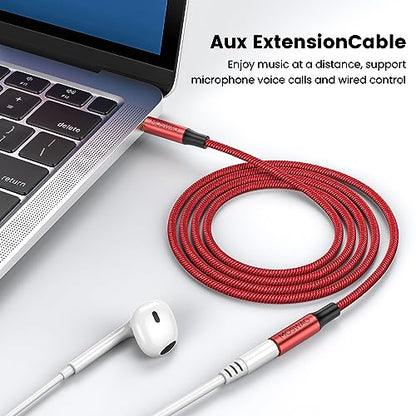 MOSWAG 6.6FT 3.5mm Male to Female Extension Cable with Microphone Stereo - color: Red, size: 6.6 ft