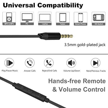 Joymiso Wired Earbuds for School Kids Women Small Ears w Mic and Case Black | Volume Control, 6 Sizes Tips, Lightweight Comfortable, Tangle Free Flat Cable, in Ear Headphones for Cell Phone Laptop Tablet