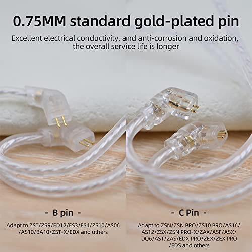 KZ ZSN in-Ear Headphones Cable, Silver Plated Earphone/Earbuds Detachable Replacement Cord with 0.75mm Pins (Without Microphone)