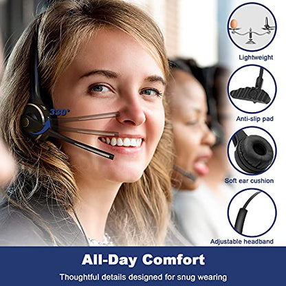 Trucker Bluetooth Headset with Microphone Noise Cancelling, V5.0 Wireless Headset with Charging Base 17 Hrs Talk Time, Black