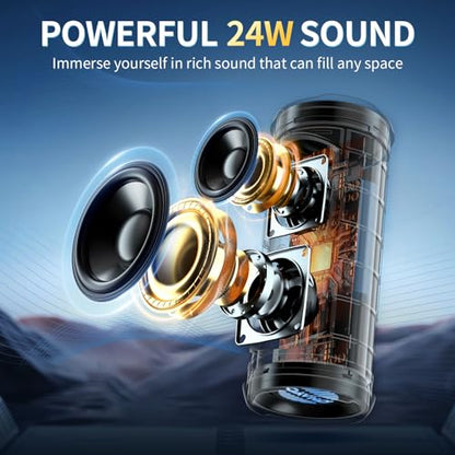 OHAYO Portable Bluetooth Speaker, IPX7 Waterproof, 24W Stereo Bass, LED Lights, Black