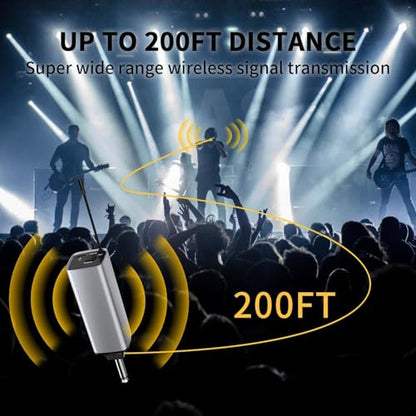 Wireless Microphone, UHF Handheld Cordless Dynamic Mic, 200ft Auto Connect | 2 Dual Metal Mic System Set with Rechargeable Receiver, for Karaoke Singing Speech Party Wedding Church Home KTV