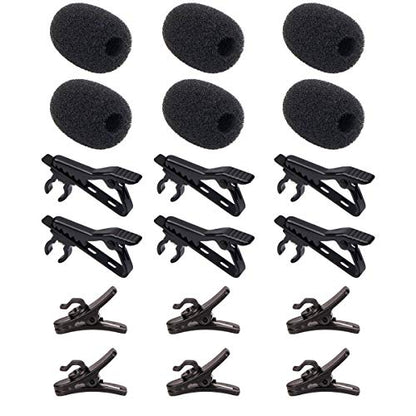Lavalier Microphone Clip Lav Mic Clip Kit 18 PCS | 6 Metal Tie Clips, 6 Foam Windscreen Covers, 6 Plastic Wire Clips, Lapel Mic Replacement Accessories - size: 6 Pack