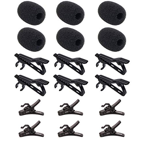 Lavalier Microphone Clip Lav Mic Clip Kit 18 PCS | 6 Metal Tie Clips, 6 Foam Windscreen Covers, 6 Plastic Wire Clips, Lapel Mic Replacement Accessories - size: 6 Pack