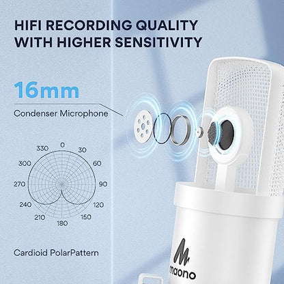 MAONO Microphone with Studio Headphone Set 192kHz/24bit Vocal Condenser Cardioid Podcast Mic Compatible with Mac and Windows, YouTube, Gaming, Live Streaming, Voice-Over