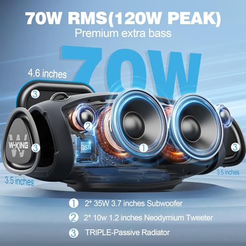 W-KING Portable Loud Bluetooth Speakers, 120W Max with Wireless Microphone