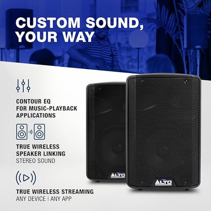 ALTO TX408 350W 8" Powered PA Speaker Bundle with XLR Mic Receiver and Transmitter for Live Performances, Events, Karaoke, Public Address, Presentations - size: 8" PA Speaker