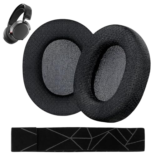 1 Pair Ear Pads Replacement and 1 Headband for SteelSeries Arctis 7/7+/7P/7P+/7X/7X+/9/9X/Pro/Prime, with Noise Isolating Foam, Memory Sponge Net - Black - Do Not Fit Any Arctis Nova
