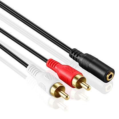 3.5mm to RCA Stereo Audio Cable Adapter | Female to Male, Bi-Directional, AUX Auxiliary Headphone Jack Plug Y Splitter, Left / Right 2RCA Male Connector Plug