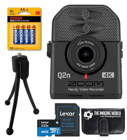 Zoom Q2n-4K Handy Video Recorder, 4K/30P Ultra High Definition Video, Compact Size, Stereo Microphones, Wide Angle Lens, for Recording Music, Video, YouTube Videos, Livestreaming with Bundle