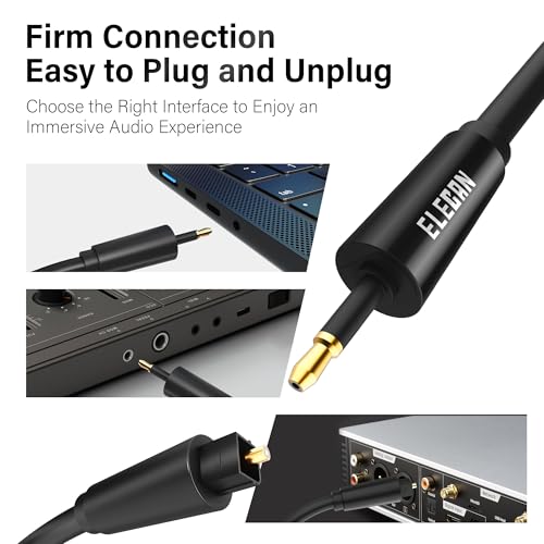 Mini Toslink to Toslink Digital Optical S/PDIF Audio Cable 8 Ft, Gold Plated Soft Flexible Fiber Optic Cable,Signal Protection PVC,Surround Sound for Soundbar,Home Theater,Hi-Fi System+Ties MI - size: 8FT