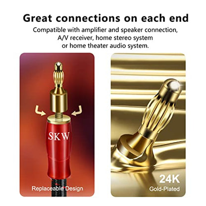SKW Single Speaker Cable with Convertible Banana and Spade Plugs Entry Level HC Series Cable 16.4ft/5M (One Cable) | HC Series, 4N OFC, gold-plated convertible banana and spade plugs, screw-on swappable tips, cotton braided 12.8mm jacket - size: 16.4ft (5