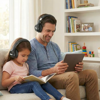 Wired Over-Ear Headphones, Mic, 3.5mm Jack, USB-C Adapter, Black | Foldable over-ear headphones with soft cushions, inline mic, 3.5mm jack, and USB-C adapter for school, office, and travel. - color: Black