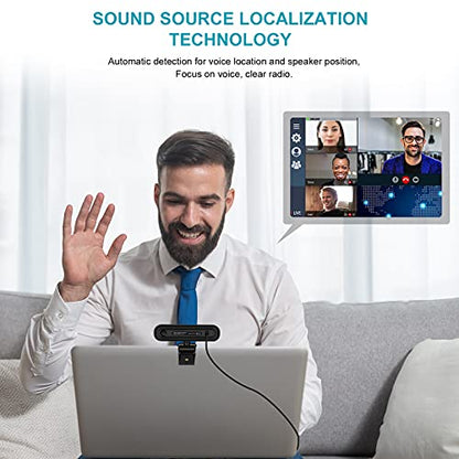 3 in 1 Webcam - 2K HD USB C Webcam with Microphone and Speaker, Stereo Sound & Noise-Cancelling Mics, Privacy Cover, Light Correction, Autofocus Conference Web Camera for Computer/Laptop/PC/Monitor