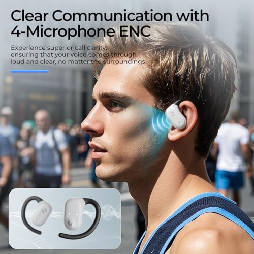 havit Open Ear Headphones, Over Ear Earbuds Bluetooth 5.4 Headphones, Comfort Fit Lightweight, Mic Clear Calls, 64H Playtime, IPX5 Waterproof Earhook Earbuds for Running, Cycling Workouts, Grey