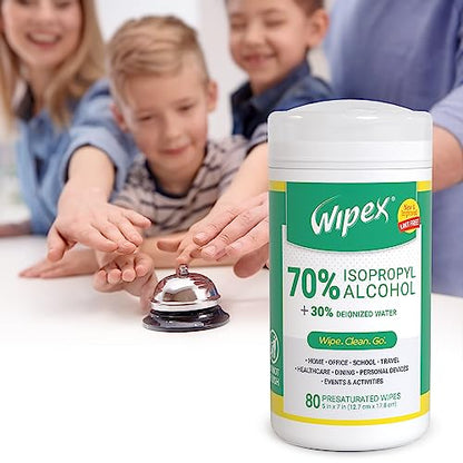 Wipex Alcohol Wipes with 70% Isopropyl Alcohol, 80 CT Lint-Free Cloth in Sealed Canister to clean Surfaces, Electronics, Computer Screens, Glasses, 80 Count - size: 80 Count (Pack of 1)