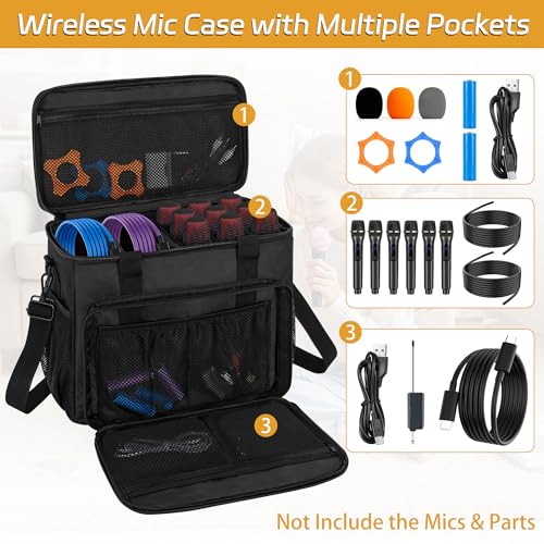 IBVIVIC 9 Slots Wireless Microphone Case, Microphone Carry Travel Bag | Mic Storage Bag with Shoulder Strap for Singing Party, Karaoke, Travel, Performances - size: 9 Slots