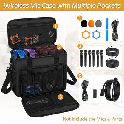 IBVIVIC 9 Slots Wireless Microphone Case, Microphone Carry Travel Bag | Mic Storage Bag with Shoulder Strap for Singing Party, Karaoke, Travel, Performances - size: 9 Slots