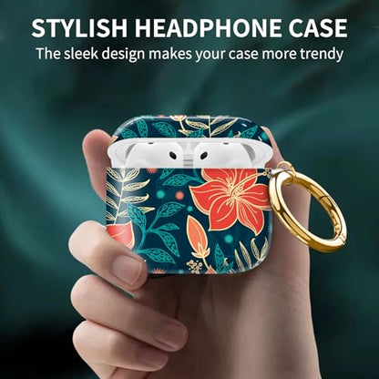 Cute Case Cover Compatible with AirPods 4th Generation 2024, Shockproof for Women & Girls with Cute Golden Round Buckle – Protective, Anti-Drop Design(Cute Red Flower) - color: Cute Red Flower
